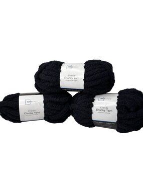 Mainstays Chenille Chunky Yarn 3 Pack 31.7 Yard Skein Polyester Black